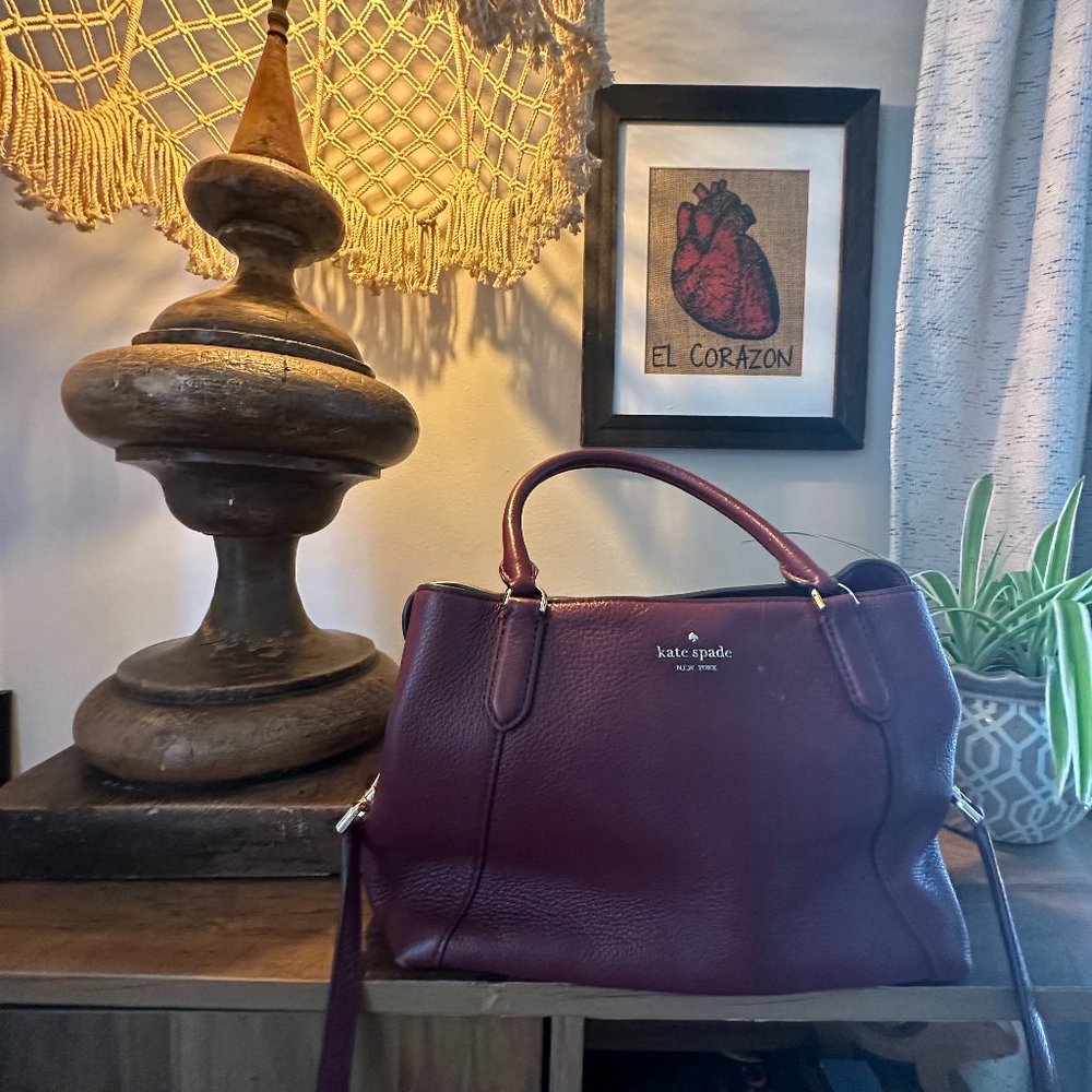 Maroon Kate Spade New York Leather Handle Bag with Strap (MSRP $390)